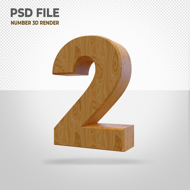 2 Number 3D Render Wood