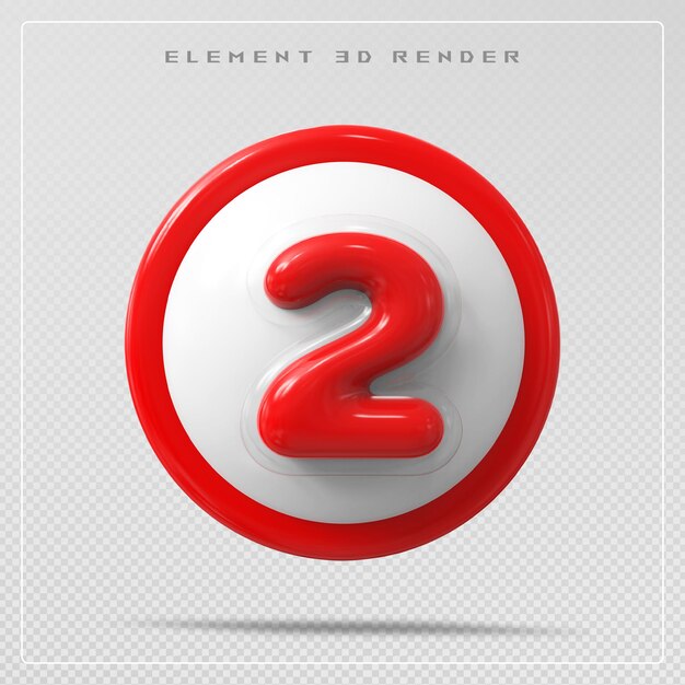 PSD 2 numero rosso rendering 3d