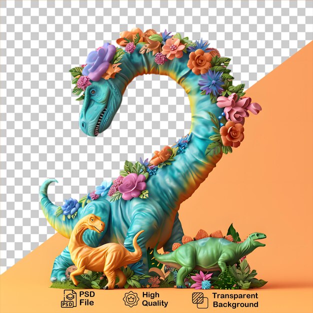 2 number with dinosaur cartoon style isolated on transparent background include png file