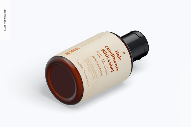 Balsamo per capelli da 2 oz con mockup di etichette, vista isometrica a sinistra