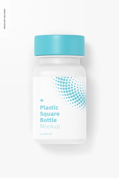 PSD 2 oz plastic square bottle mockup, top view