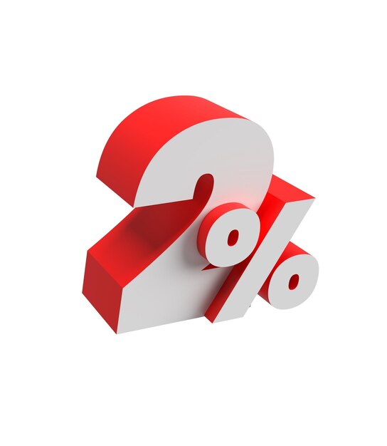 PSD 2 percent digit 3d number in a light side perspective white and red transparent background