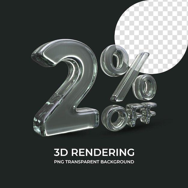 2 procent korting 3D-rendering geïsoleerde transparante achtergrond