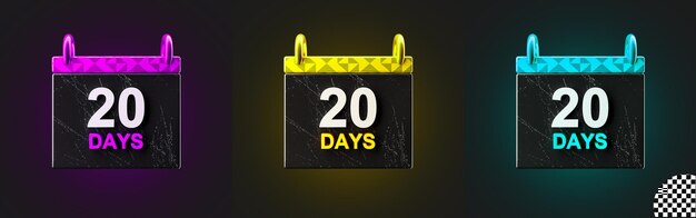 PSD 20 days calendar 3d icon transparent background