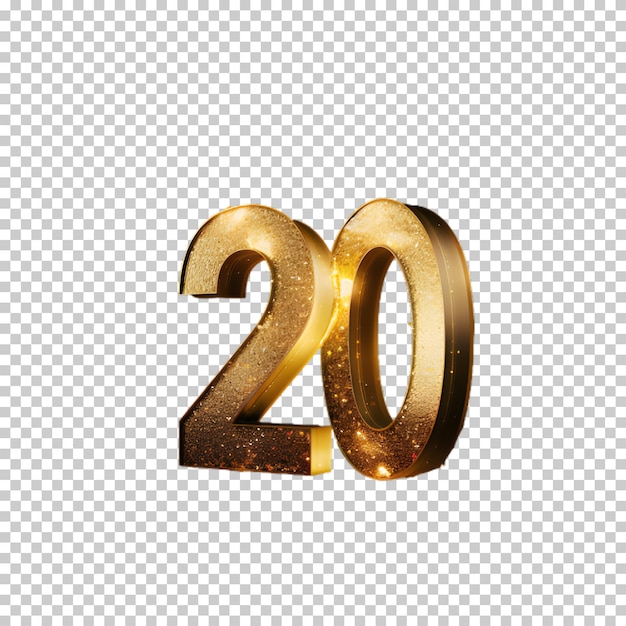 PSD 20 gouden cijfers geïsoleerd op een doorzichtige achtergrond