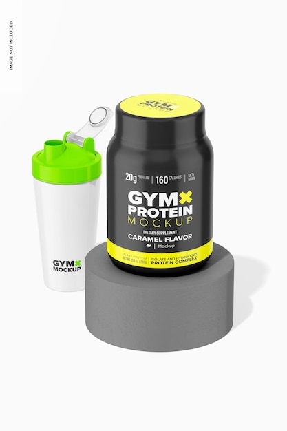 PSD 20 gr protein powder container mockup perspective