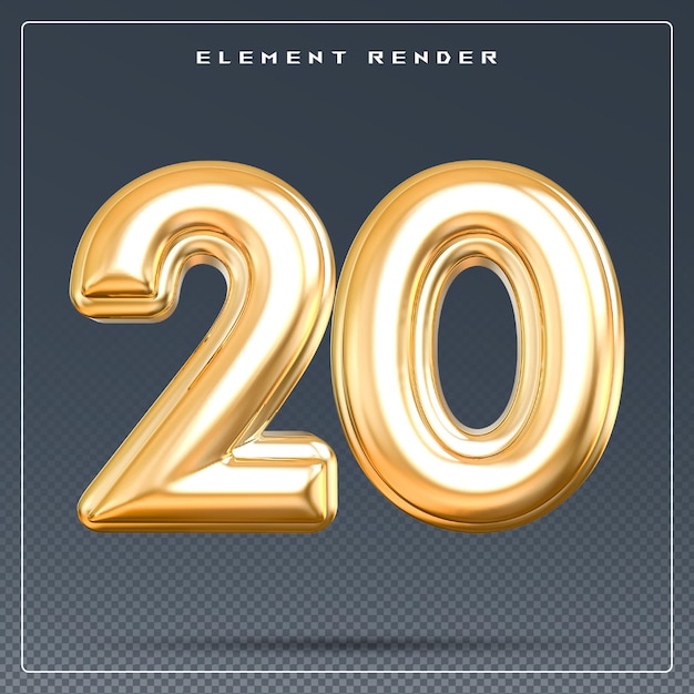 PSD 20 number gold 3d render