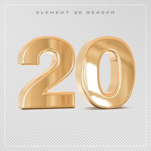 PSD 20 number golden 3d render