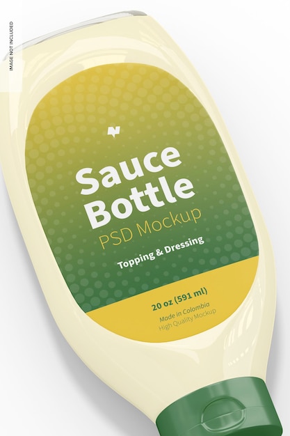 PSD 20 oz sauce bottle mockup, close up