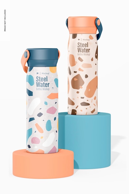 PSD 20 oz water bottles mockup on podium