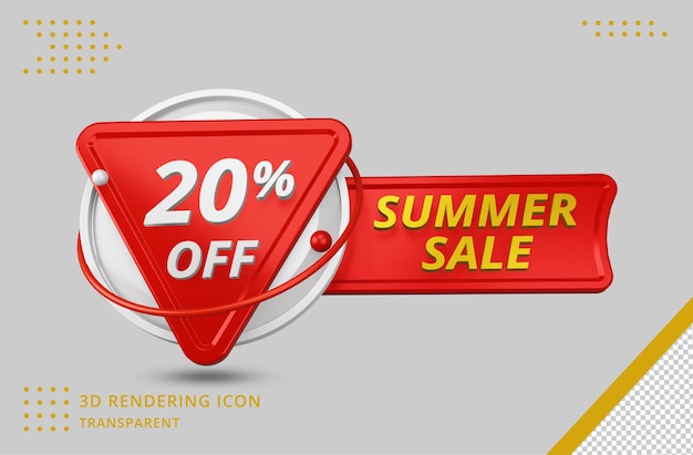 20 percent 3d summer discount offer in 3d rendering isolated