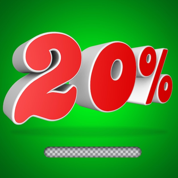 PSD 20 percent discount no background 3d, 4d, by cinema 4d