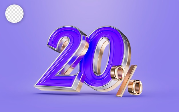 20 percent discount offer purple color number and background 3d render concept for big shopping