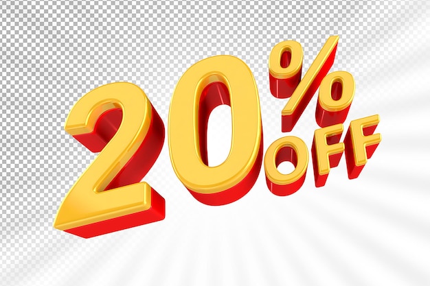 20 percent gold with red offer in 3d