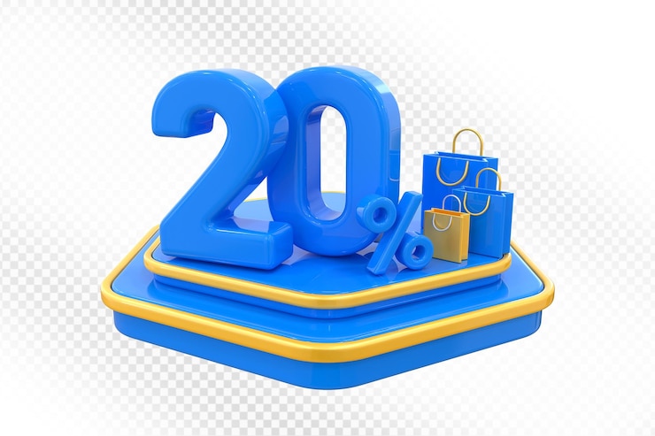 PSD 20% скидка на синюю распродажу с сумками для покупок