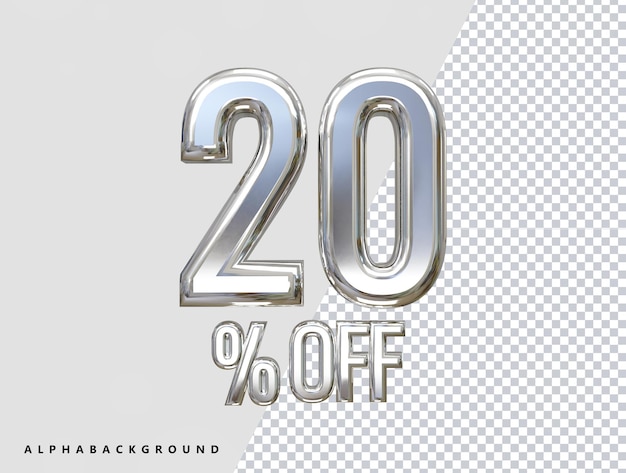 PSD 20 percent off sale text illustration element