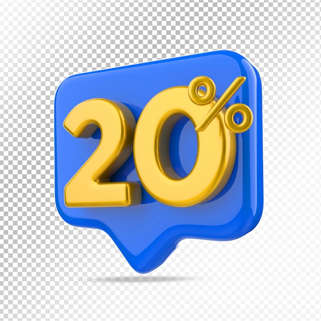 20 percent offer in blue 3d rendering