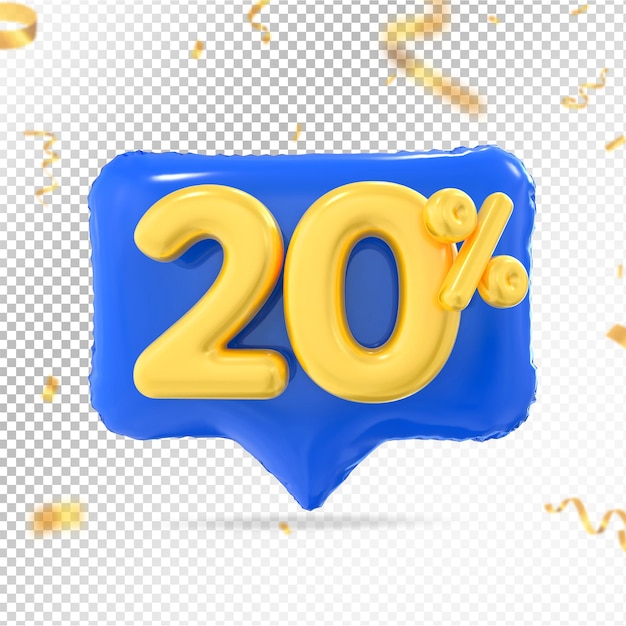 20 percent offer in blue 3d rendering