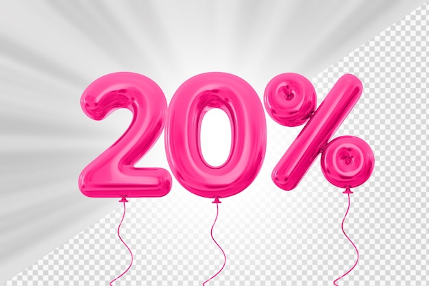 20 percent pink balloon with red offer in 3d