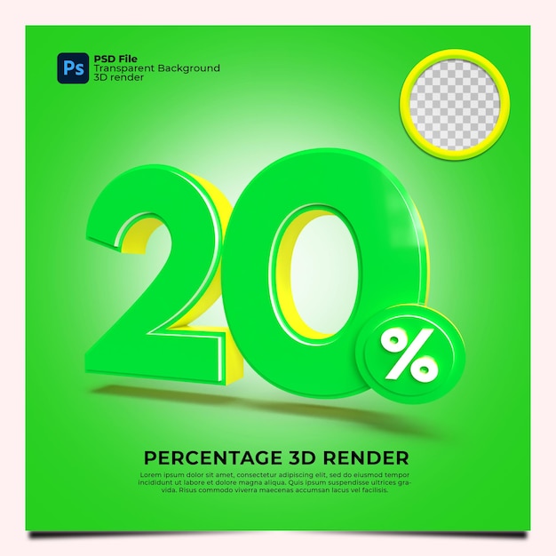 20 percentage 3d render green