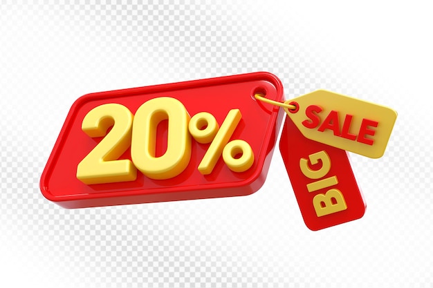 20 procent korting met grote verkoop tag 3D render