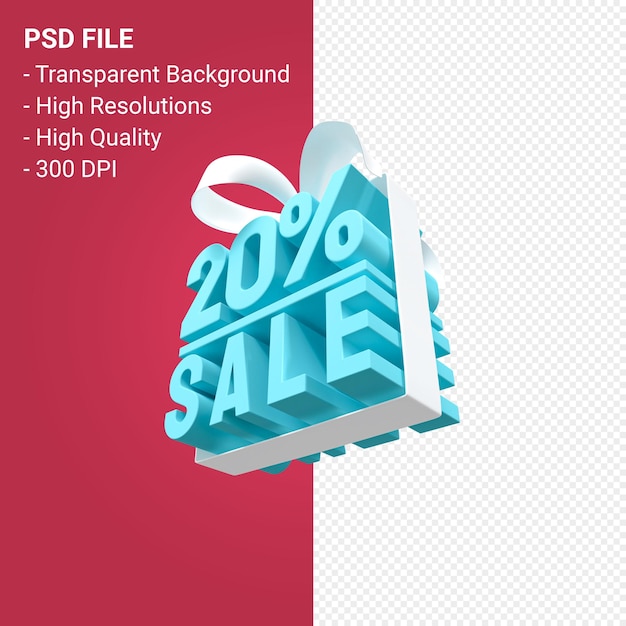 고립 된 배경에 활과 리본 3d 디자인으로 20% 판매