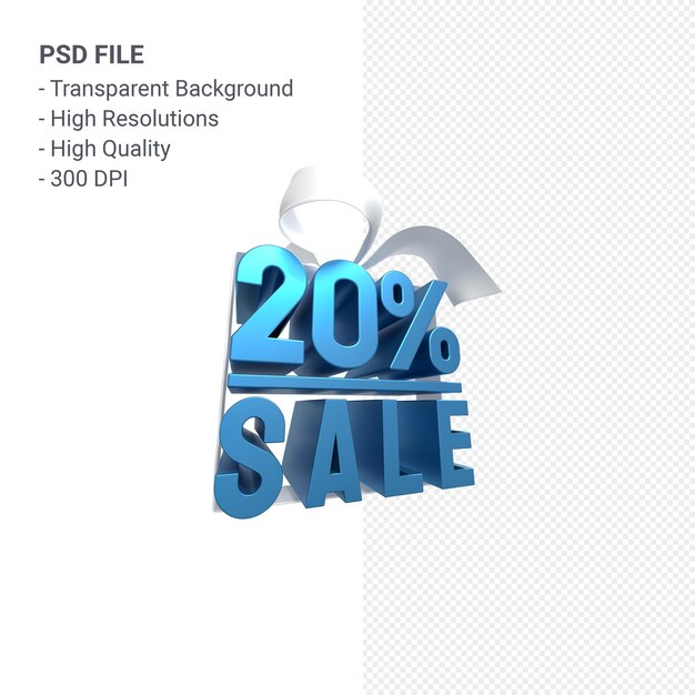 PSD 20% sale with bow and ribbon 3d design