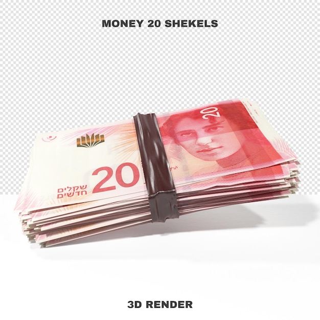 PSD 20 shekel money pack isolated