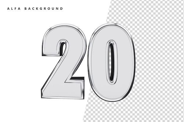 20 srebrnych cyfr z renderowaniem 3d