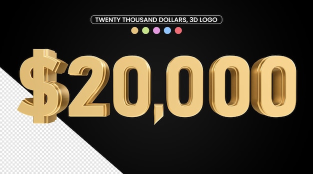 PSD 20 тысяч долларов с золотой текстурой и трехмерным числовым символом