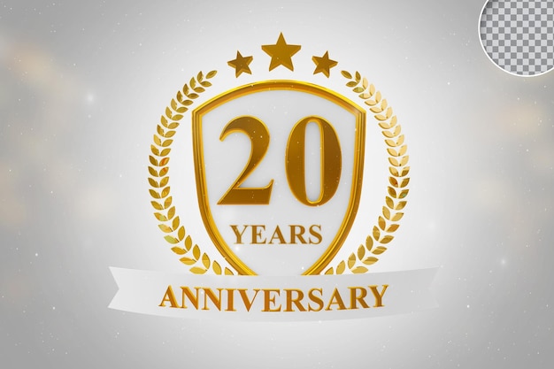 20주년 기념 템플릿 골드 3d 렌더링 절연