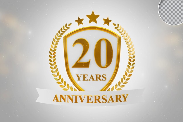 PSD 20 year anniversary template gold 3d rendering isolated