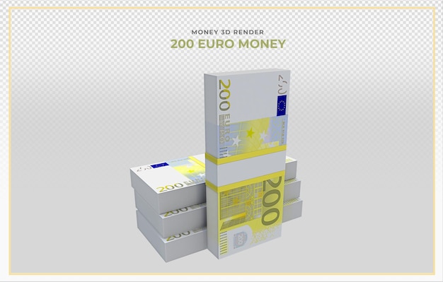 Rendering 3d di soldi di banconote da 200 euro