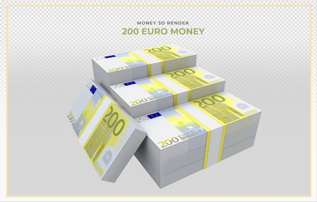 PSD rendering 3d di soldi di banconote da 200 euro