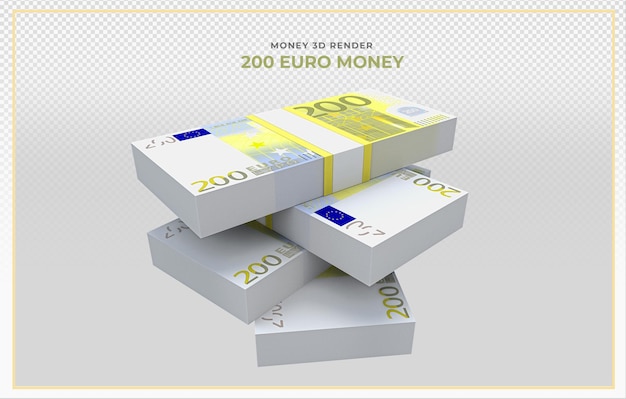 PSD 200 유로 지폐 돈 3d 렌더링
