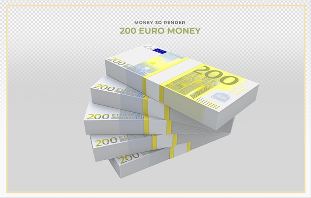 PSD rendering 3d di soldi di banconote da 200 euro