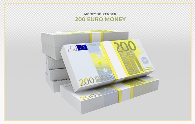 Rendering 3d di soldi di banconote da 200 euro