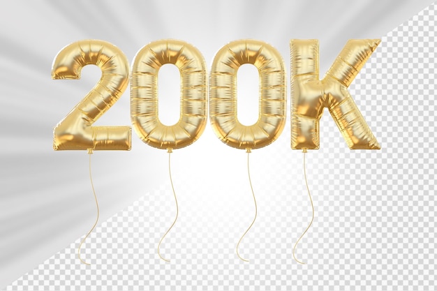 PSD 200k follower gold balloons number 3d