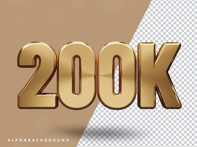 200k follower golden text transparent