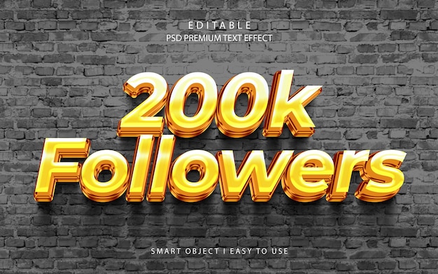 200K Followers Gold 3D PSD 텍스트 효과