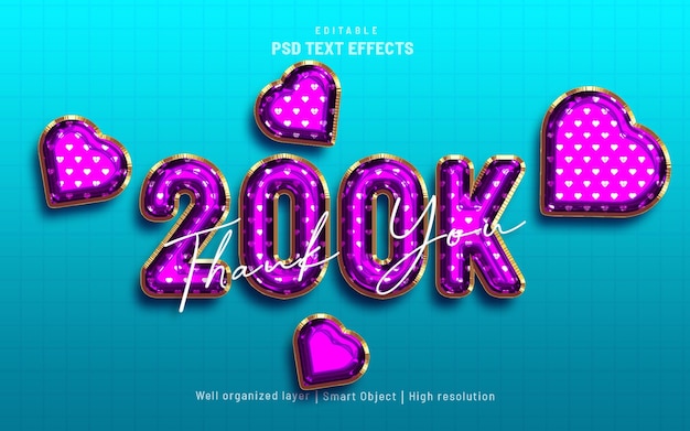 200k thank you love icon editable text effect Balloon