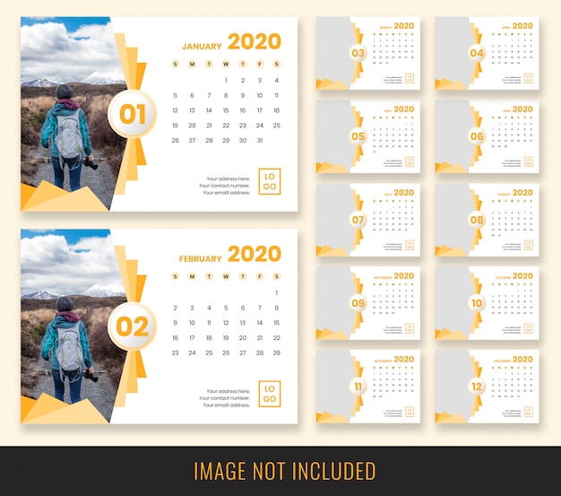 PSD design del calendario da tavolo 2020