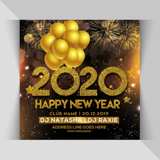 PSD 2020 happy new year celebration party square flyer