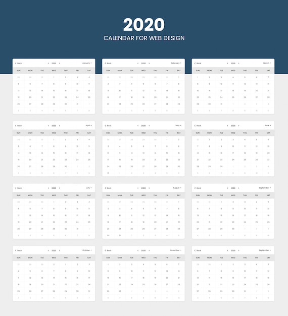 PSD 2020 kalenderontwerp voor website ui
