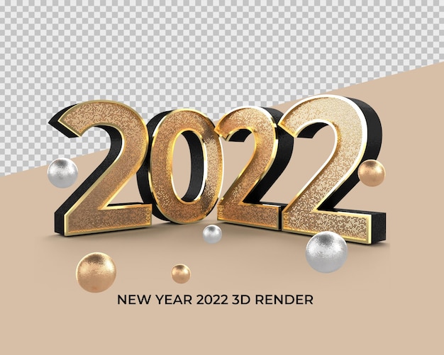 PSD 요소가 있는 2022 3d 렌더링 번호 골드 스타일