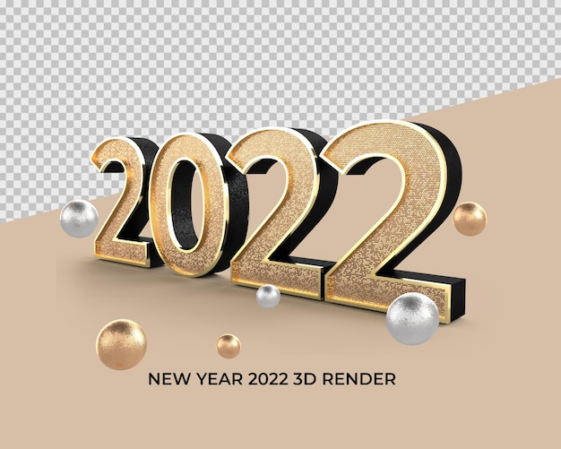 요소가 있는 2022 3d 렌더링 번호 골드 스타일