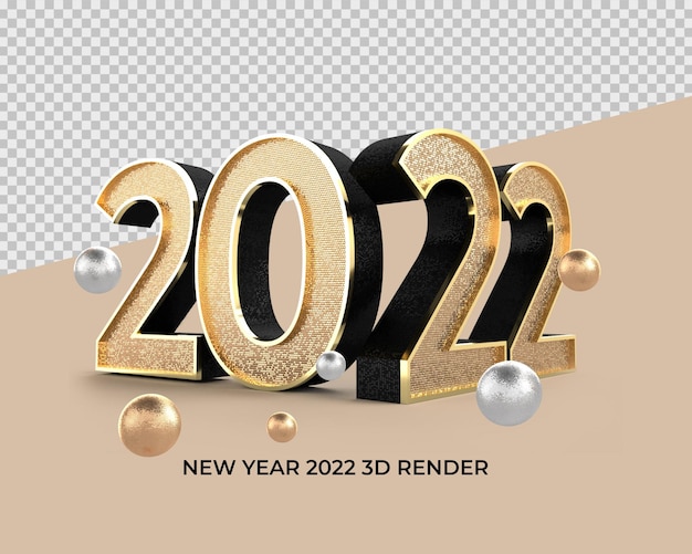 2022 3D-renderingnummer Goudstijl met elementen
