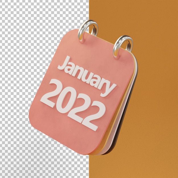 PSD illustrazione di rendering 3d di gennaio del calendario 2022