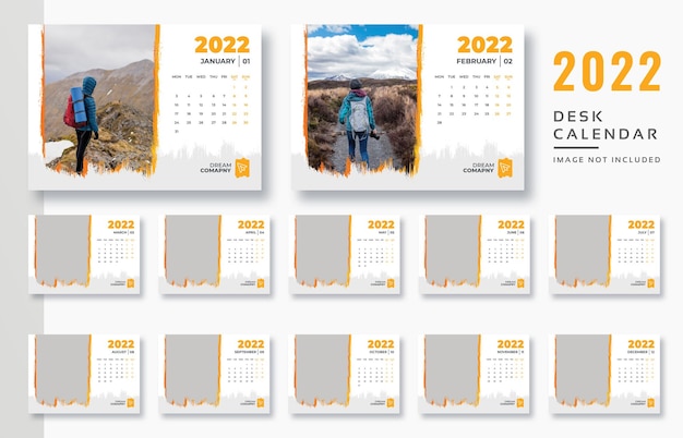 PSD 2022年の卓上カレンダー印刷準備完了テンプレート
