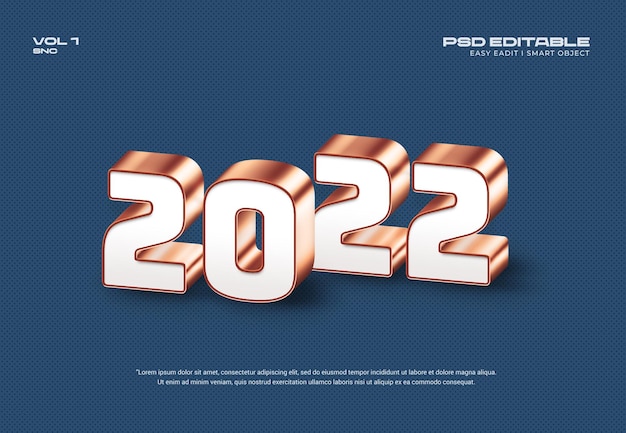 Modello di effetto testo 3d di felice anno nuovo 2022